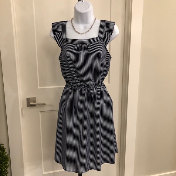 Blue and White Striped Monteau Dress - Picture 2 of 4